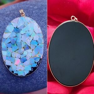 Opal Mosaic Onyx 14Kt Huge Pendant Two Sided For Necklace